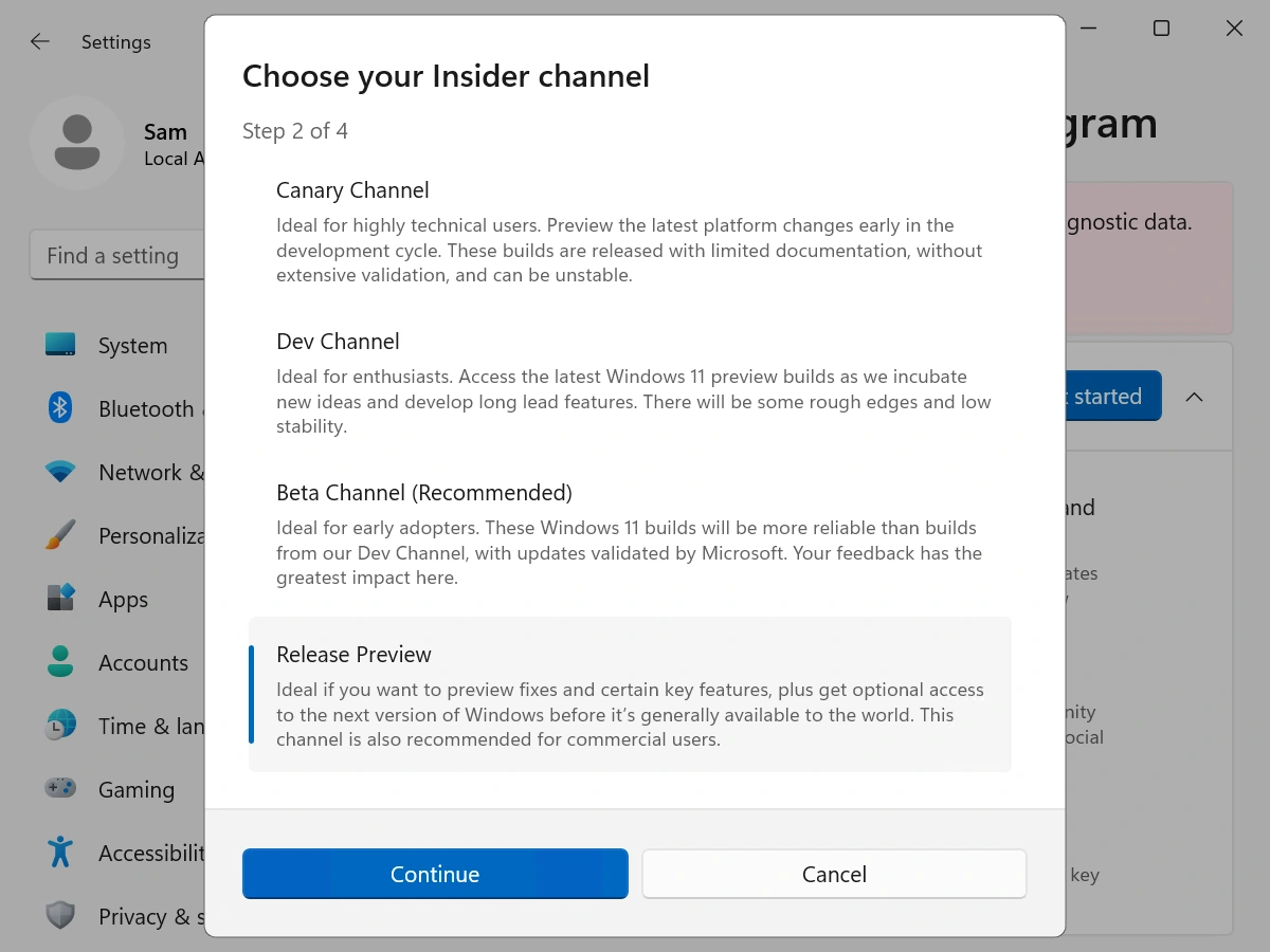 Choose your Insider channel